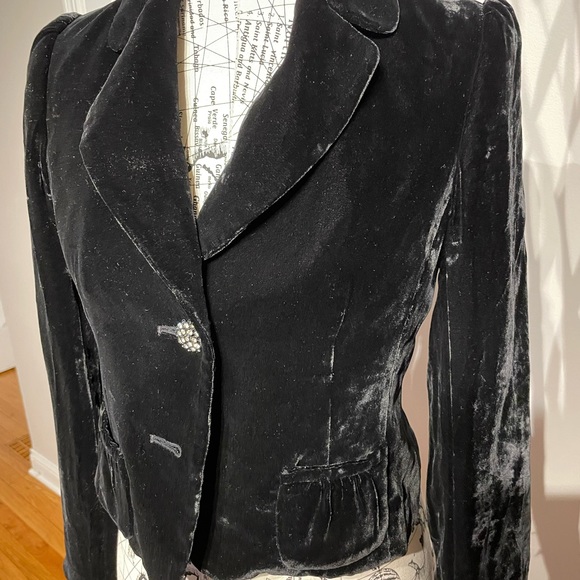 Silk Velvet Vintage Fit Flare Blazer 2-eye Crystal Winter Fall Autumn Work Rave - Picture 2 of 8